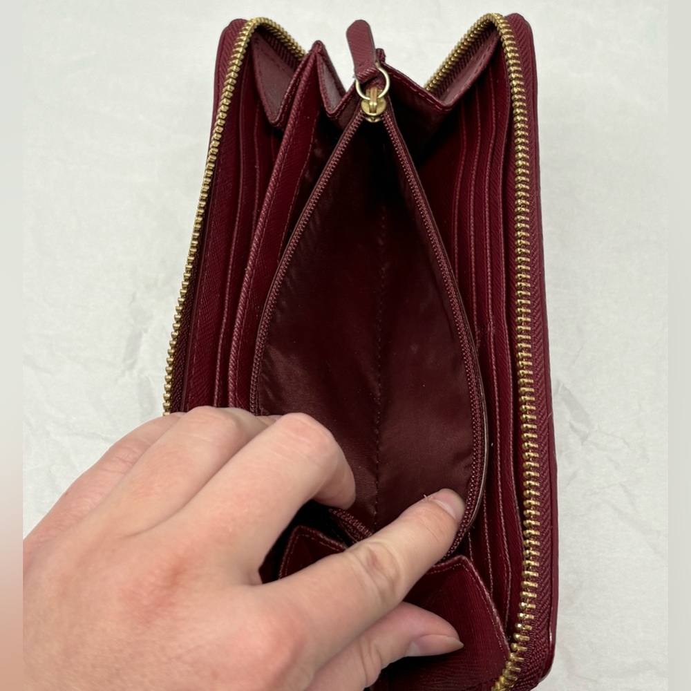 Coach Burgundy and Gold Essentials Accordion Zip Wallet - Picture 8 of 9